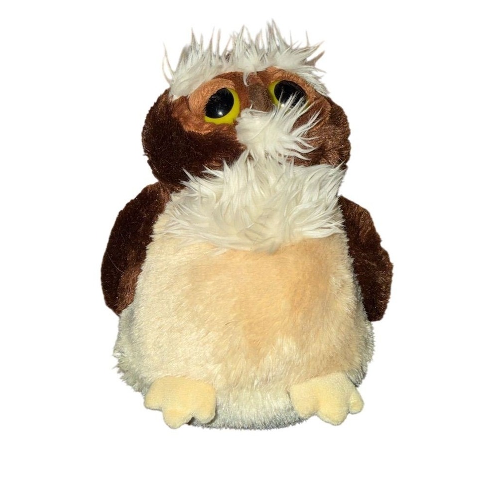 Aurora 9" Owl Fluffy Plush Stuffed animal Brown & White Wise Old Owl